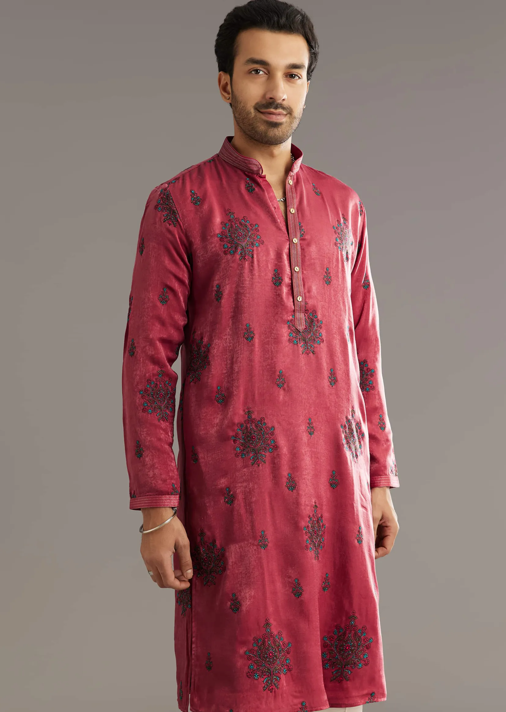 Pink Silk Printed Kurta Set