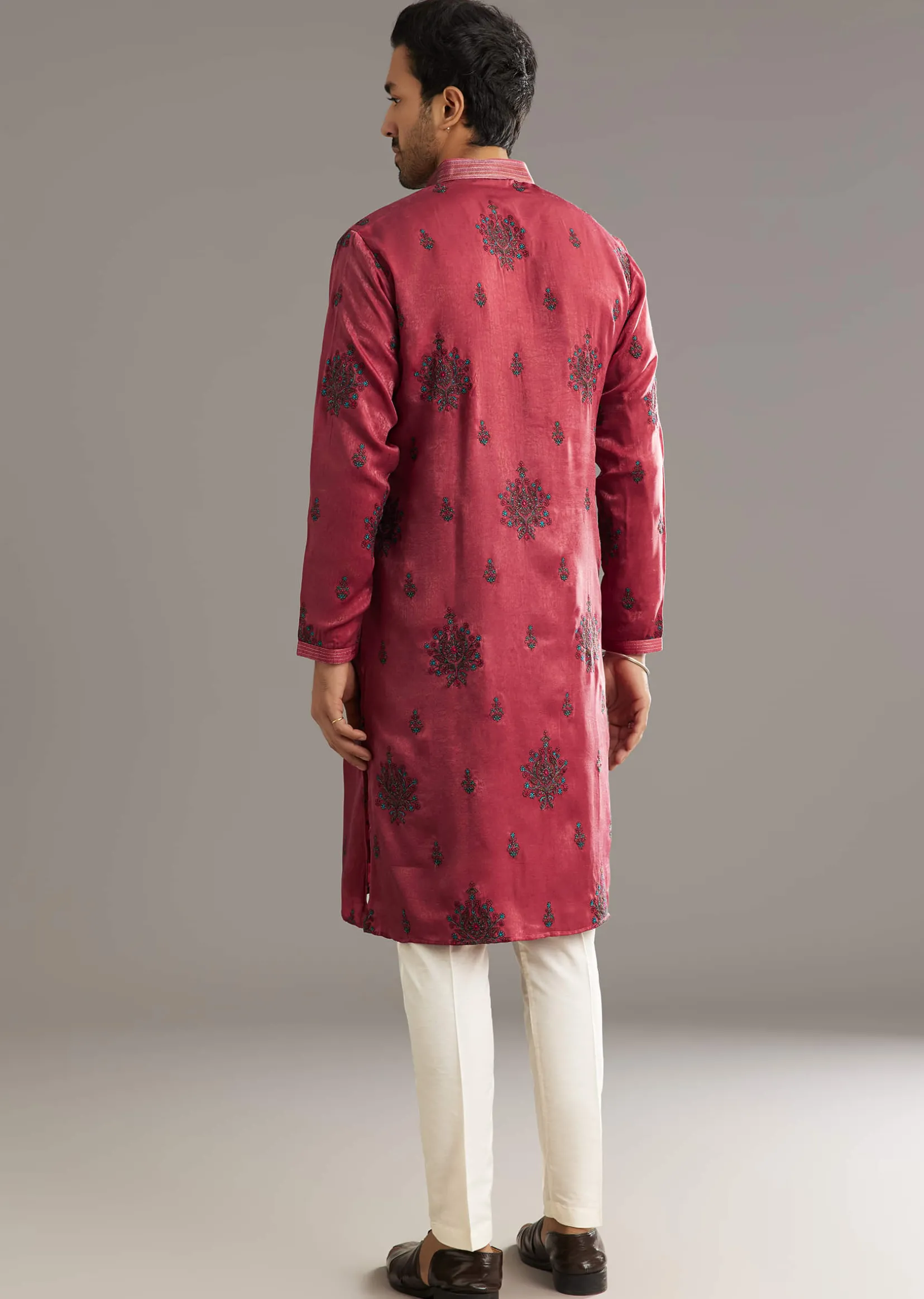 Pink Silk Printed Kurta Set