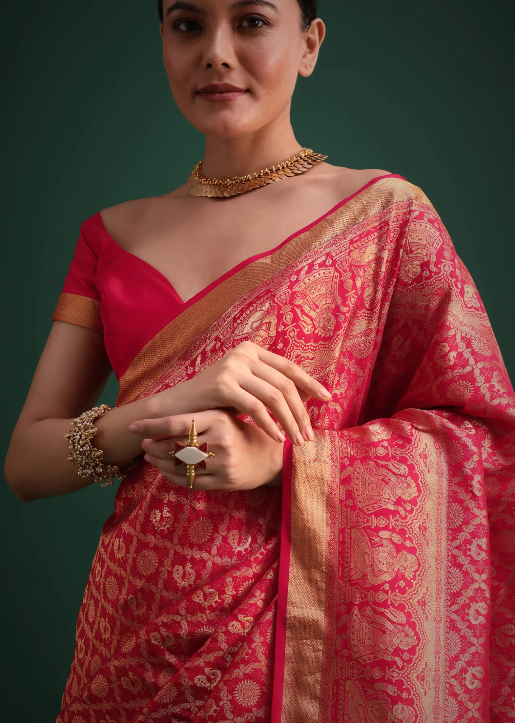 Pink Silk Saree With Zari Woven Jaal Work And Traditional Motif Border
