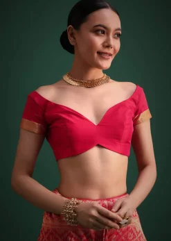 Pink Silk Saree With Zari Woven Jaal Work And Traditional Motif Border