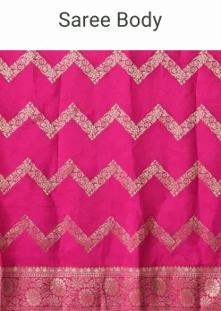 Pink Silk Saree with Zari Zig Zag Detail And Unstitched Blouse Piece