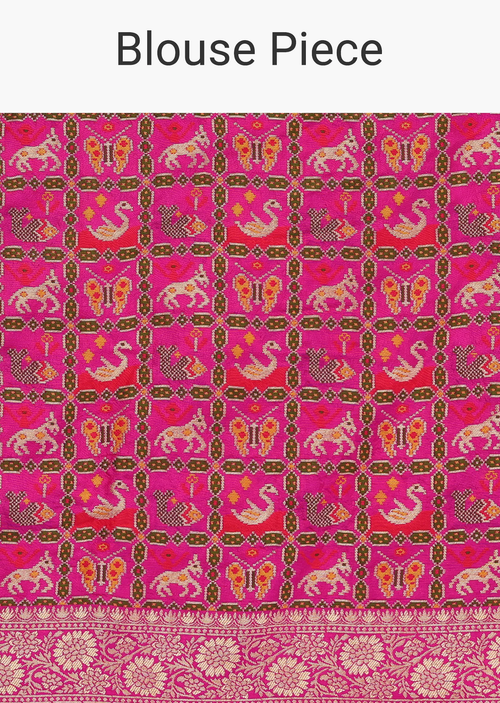 Pink Silk Saree with Zari Zig Zag Detail And Unstitched Blouse Piece