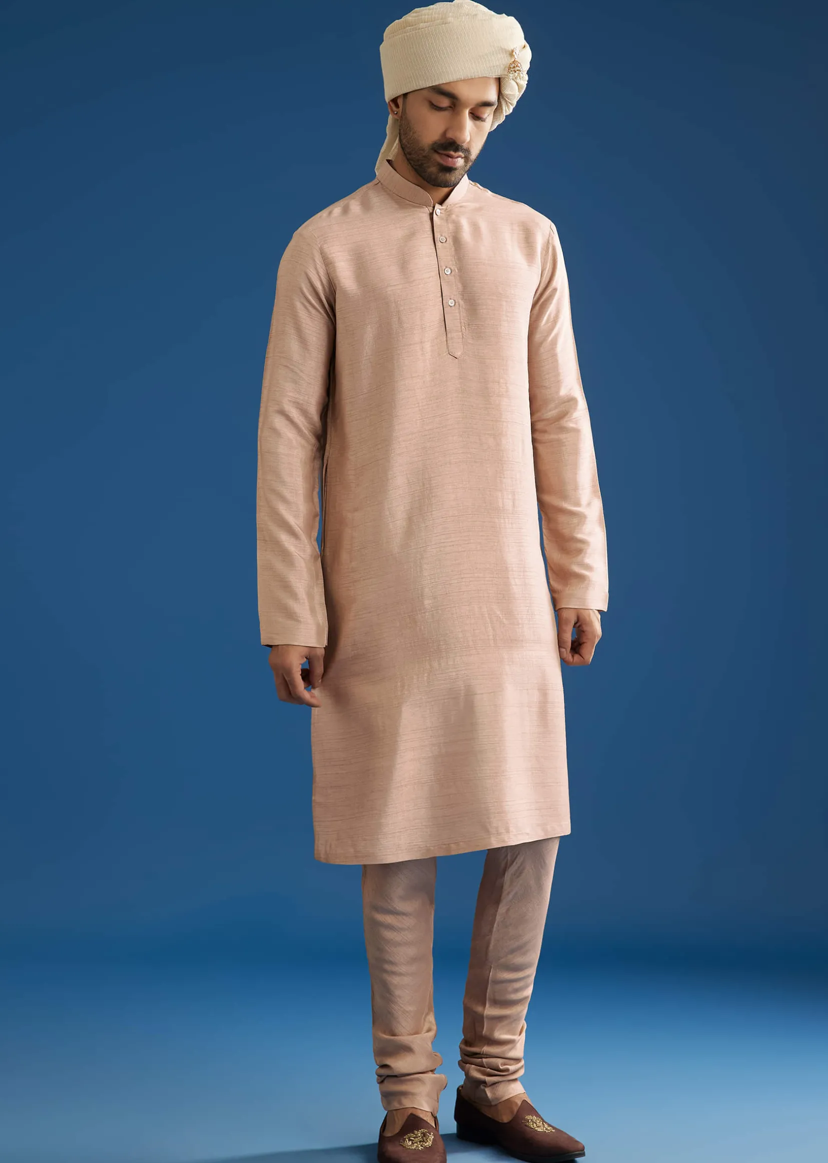 Pink Silk Sherwani Set With Tonal Hand Embroidery