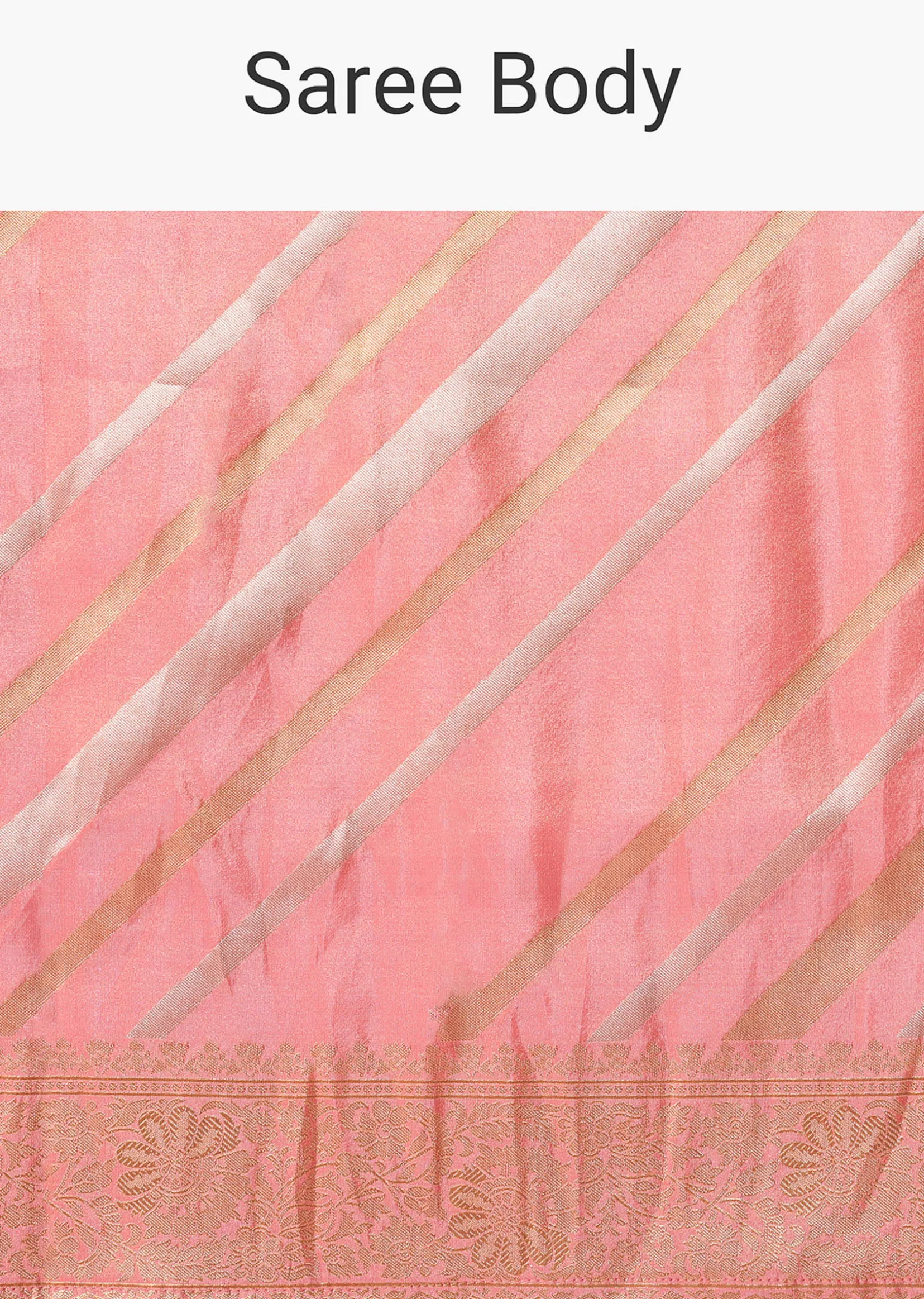 Pink Striped Tissue Silk Saree with Brocade Border Pallu And Unstitched Blouse Piece