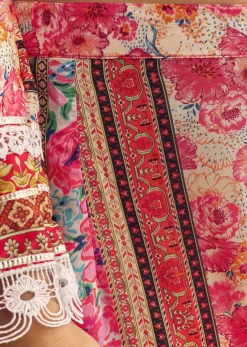 Pink Tabby Silk Floral Print Kurta Palazzo Set With Potli Bag