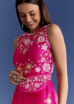 Pink Thread And Moti Work Jumpsuit With Waist Belt