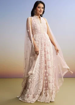 Pink Threadwork Anarkali With Dupatta