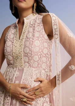 Pink Threadwork Anarkali With Dupatta