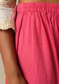 Pink Tie Dye Kurta Set In Cotton Silk