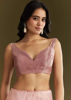 Pink Tissue Embroidered Saree With Cutdana Sequins And Moti