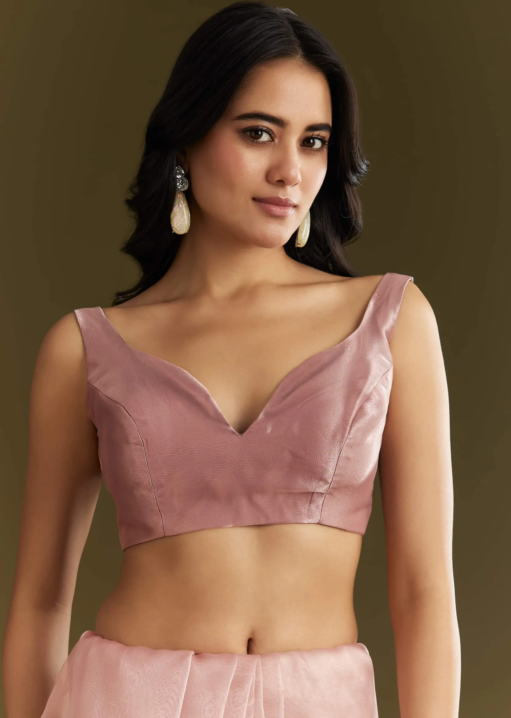Pink Tissue Embroidered Saree With Cutdana Sequins And Moti