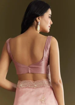 Pink Tissue Embroidered Saree With Cutdana Sequins And Moti