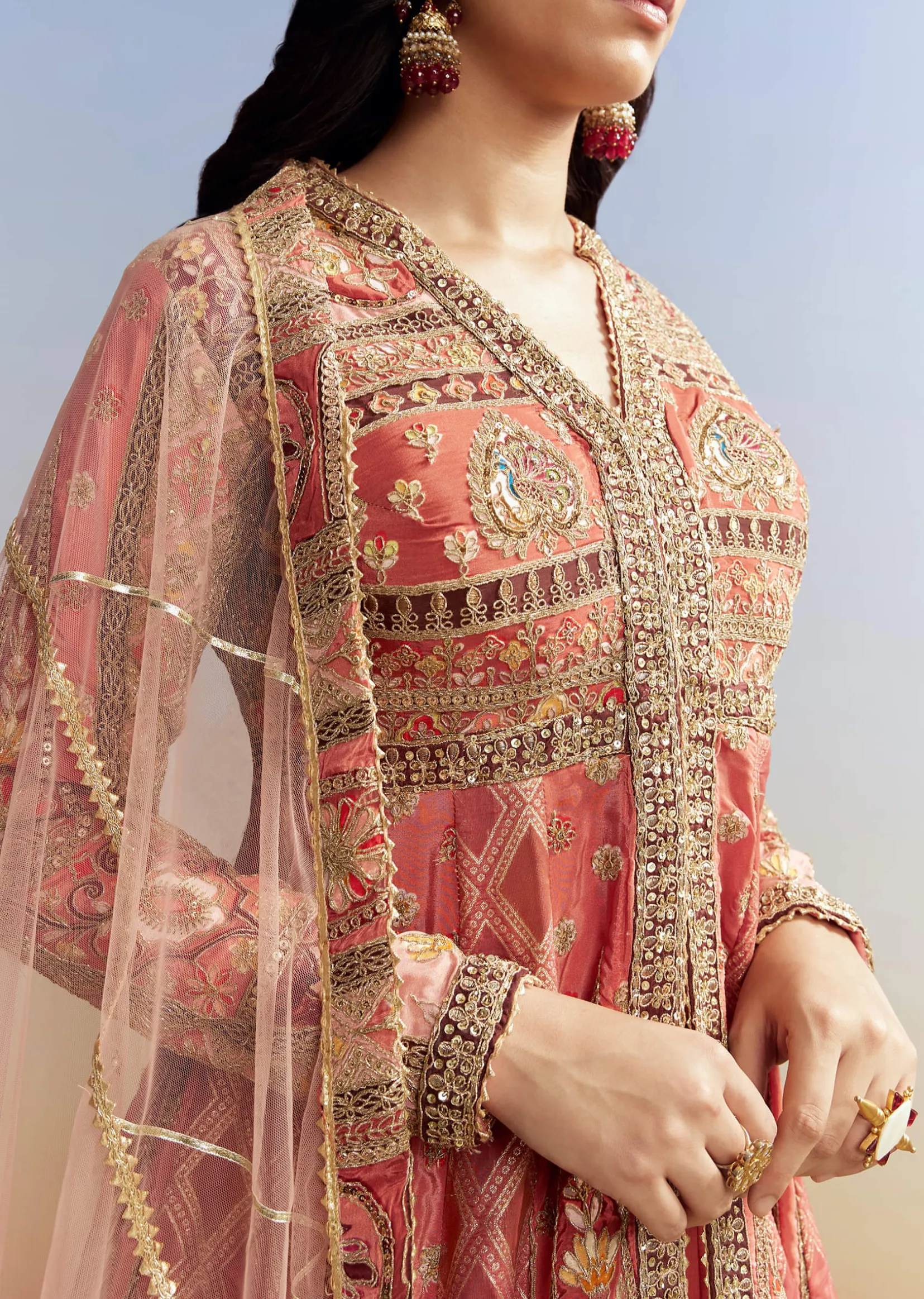 Pink Tissue Kurta Lehenga Set