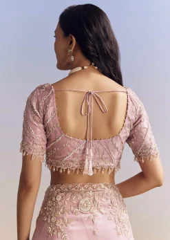 Pink Tissue Saree Adorned With Scallop Border And Heavy Embroidery