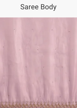 Pink Tissue Saree With All Over Stone Embellishment And Cutdana Scallop Border
