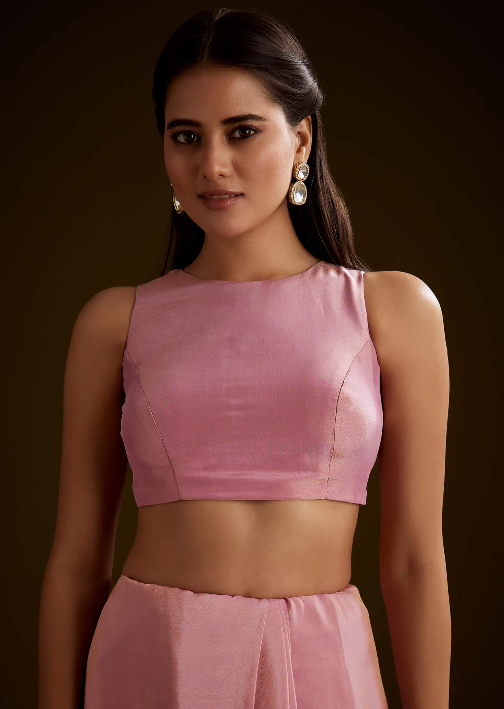 Pink Tissue Saree With Cutdana Embroidery And Scallop Border