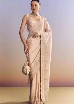 Pink Tissue Saree With Scallop Border