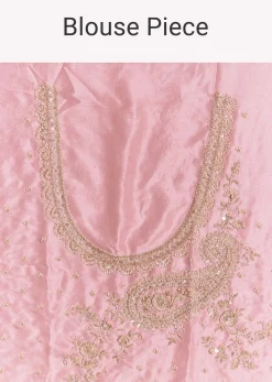 Pink Tissue Saree With Zardosi Moti And Cutdana Blouse
