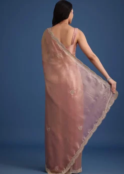Pink Tissue Silk Embroidered Saree With Embellished Scallop Border