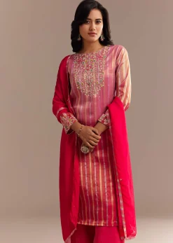 Pink Tissue Zardosi Embroidered Palazzo Set