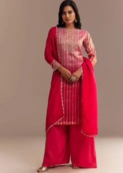 Pink Tissue Zardosi Embroidered Palazzo Set