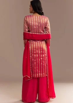Pink Tissue Zardosi Embroidered Palazzo Set
