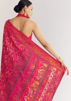 Pink Traditional Element Printed Woven Saree