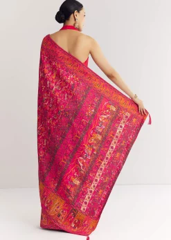 Pink Traditional Element Printed Woven Saree
