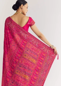 Pink Traditional Floral And Jaal Woven Saree