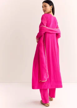 Pink Zari Neckline Chinon Anarkali Suit With Dupatta