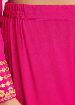 Pink Zari Neckline Chinon Anarkali Suit With Dupatta