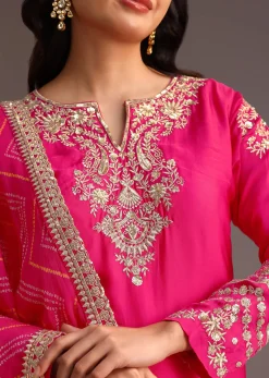 Pink Zari Work Palazzo Set With Organza Dupatta