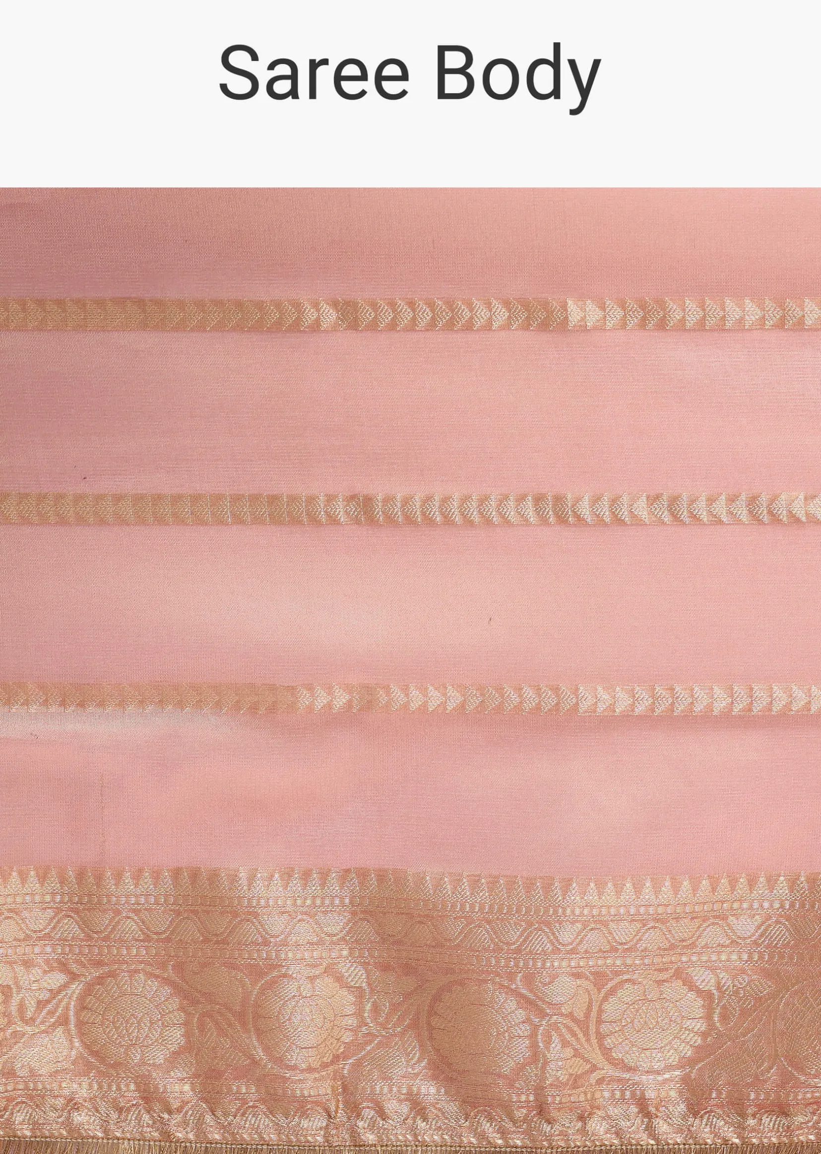 Pinkish Gold Zari Chanderi Silk Saree With Unstitched Border
