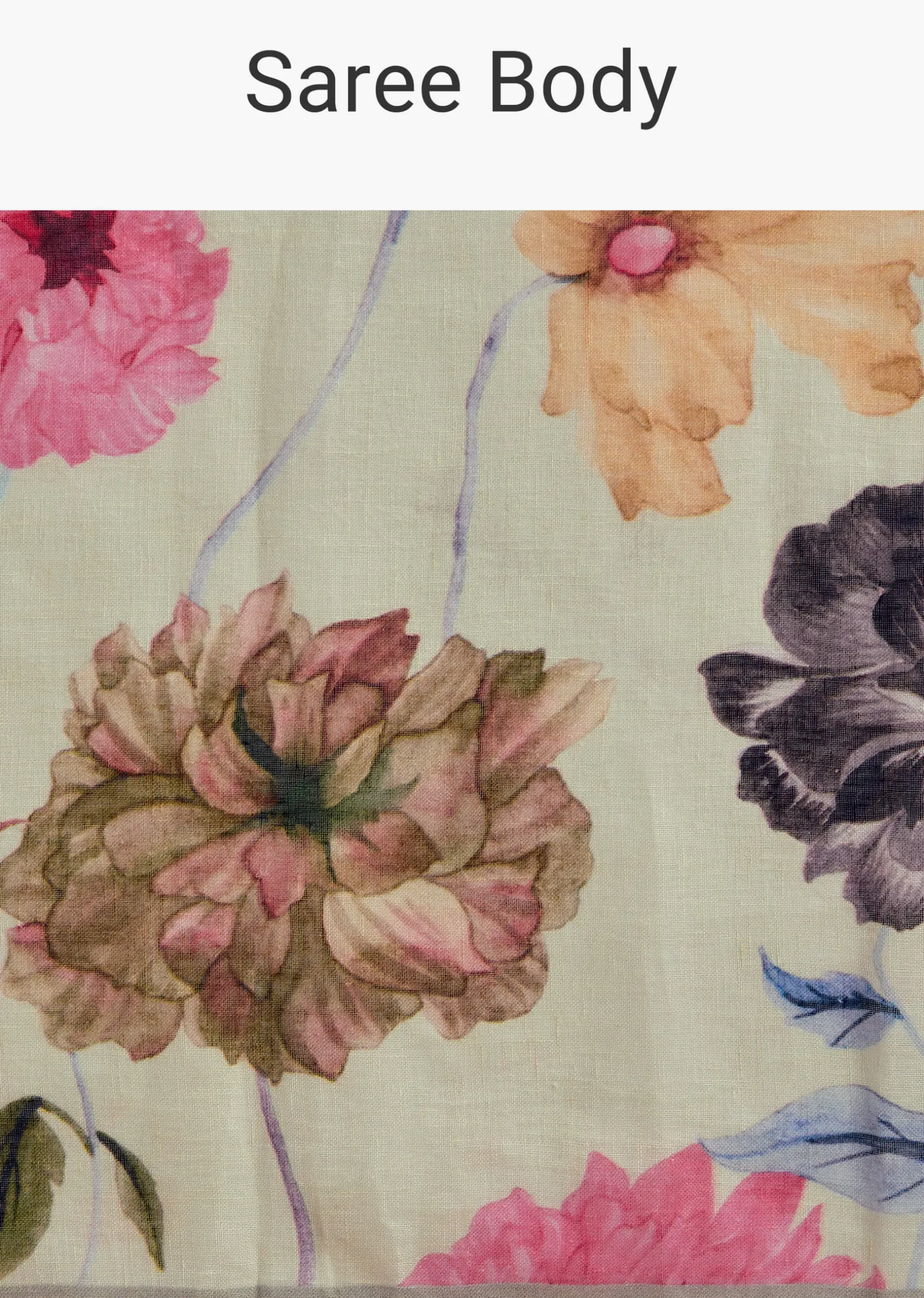 Pista Cotton Linen Saree With Multicolor Florals