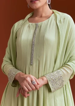 Pista Green Chinon Beaded Stone Work Anarkali Suit
