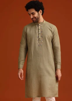 Pista Green Hand Work Kurta And Pant Set