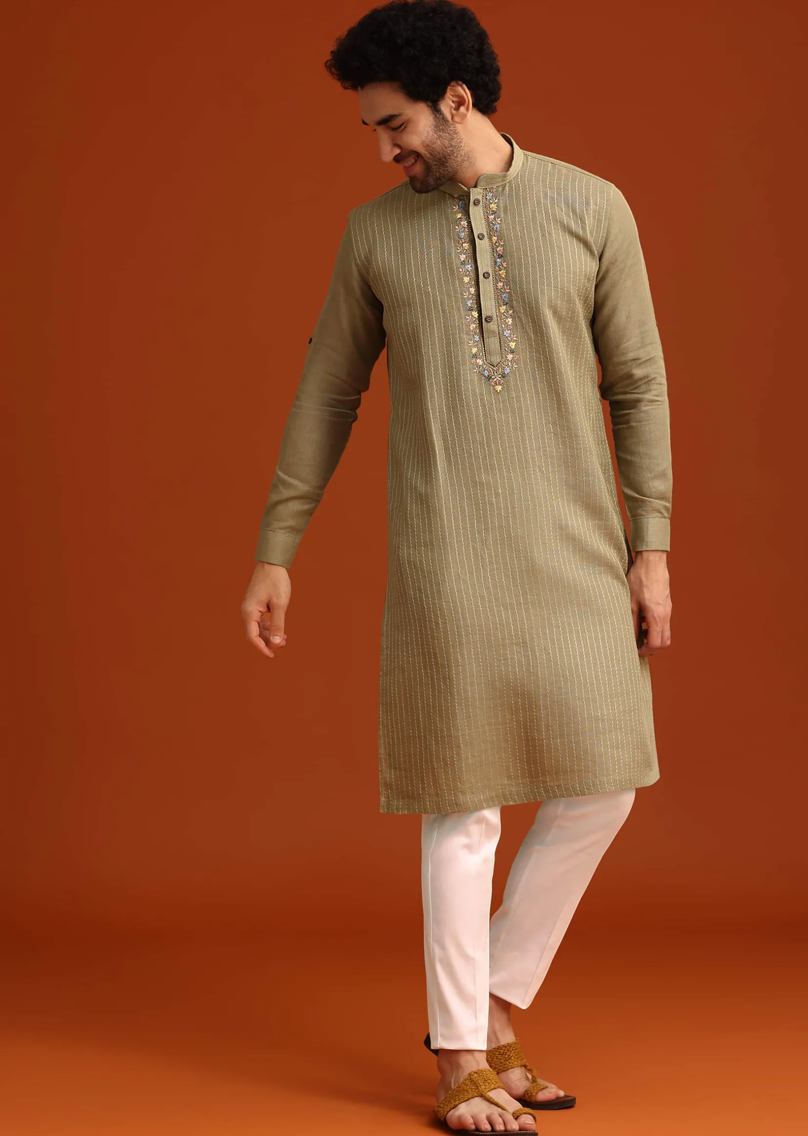 Pista Green Hand Work Kurta And Pant Set