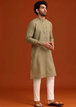 Pista Green Hand Work Kurta And Pant Set