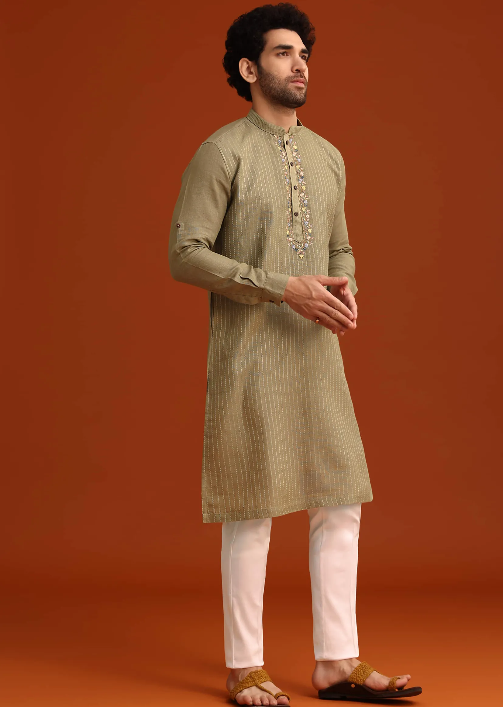 Pista Green Hand Work Kurta And Pant Set