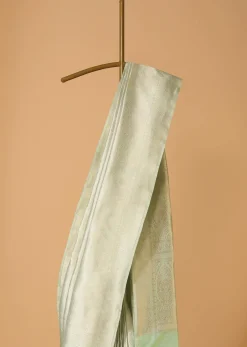 Pista Green Handloom Banarasi Saree In Uppada Silk With Brocade Weave And Unstitched Blouse