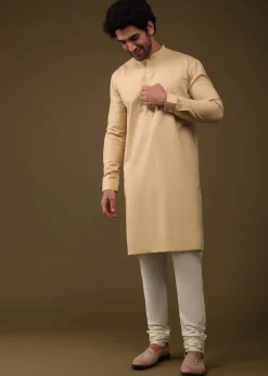 Pista Green Jacket Kurta Set In Art Silk With Threadwork