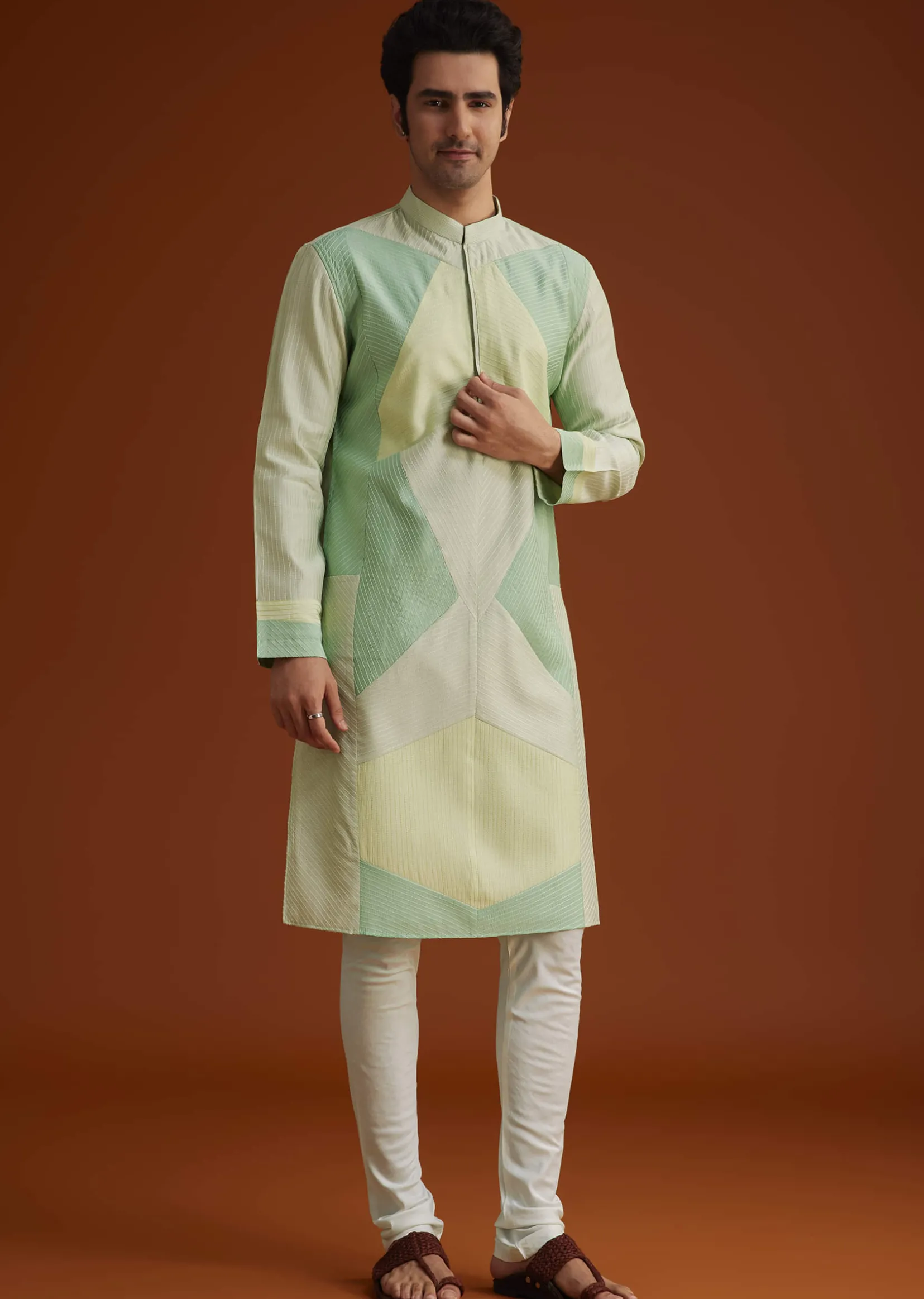 Pista Green Kurta Set In Contemporary Design