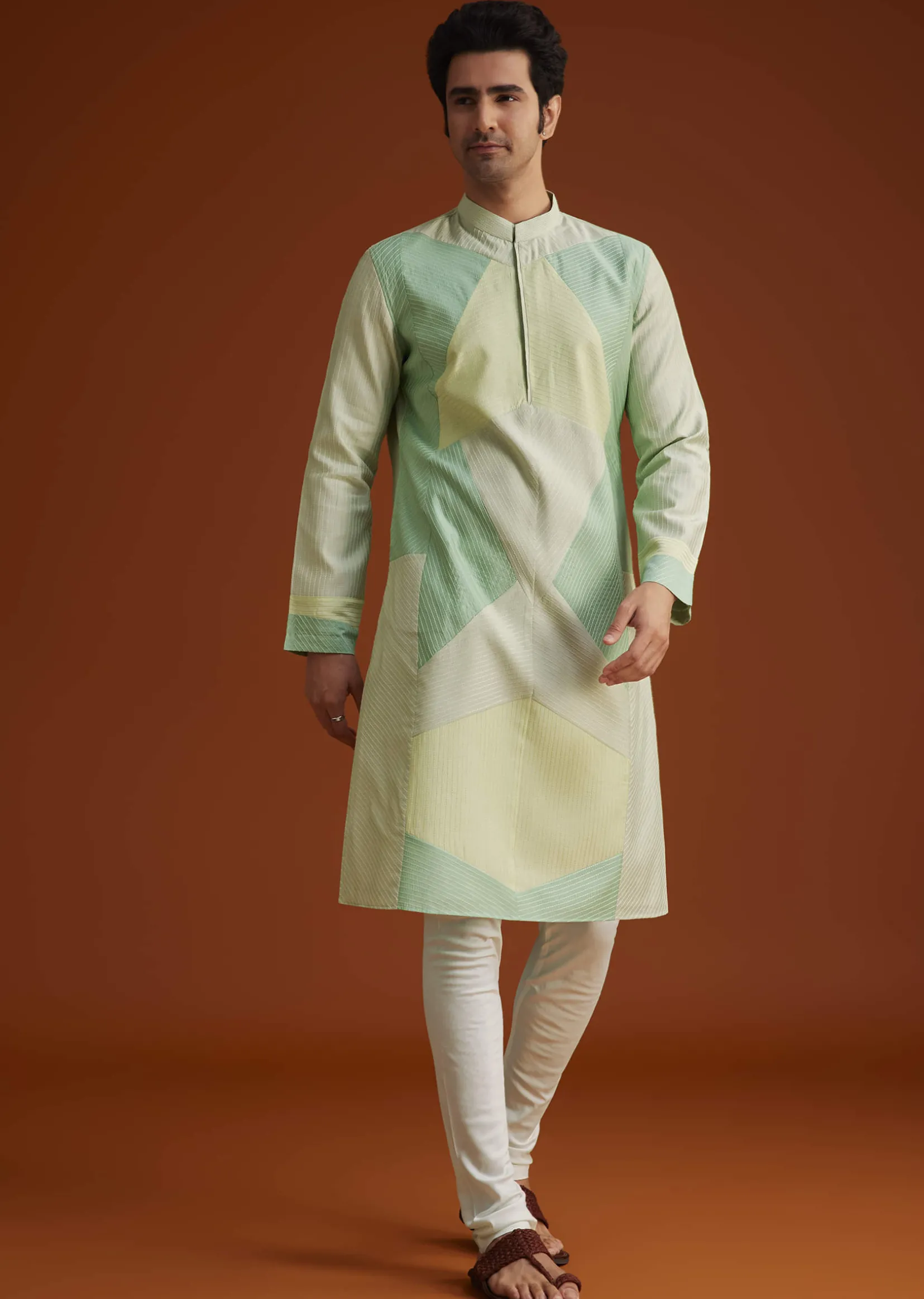 Pista Green Kurta Set In Contemporary Design