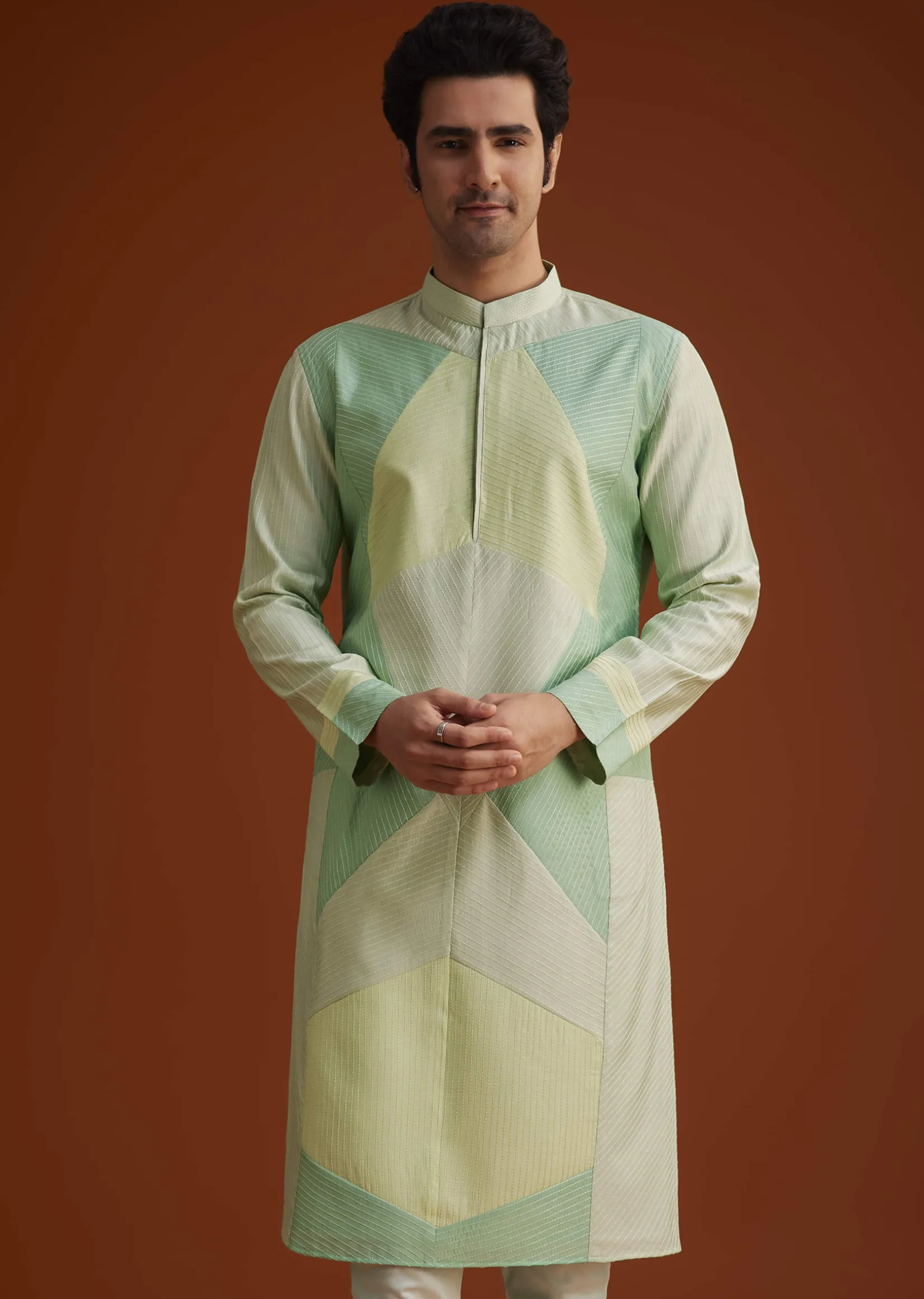 Pista Green Kurta Set In Contemporary Design