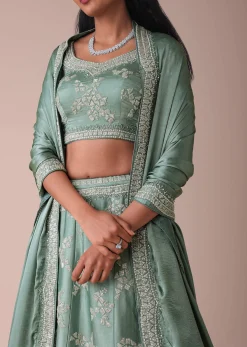 Pista Green Lehenga With Handwork Embroidery