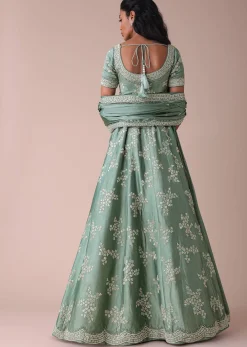 Pista Green Lehenga With Handwork Embroidery