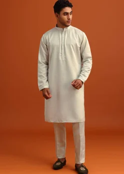 Pista Green Linen Satin Mirror Work Jacket Kurta Set