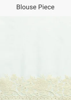 Pista Green Organza Silk Chikankari Saree With Bead Work And Unstitched Blouse Fabric