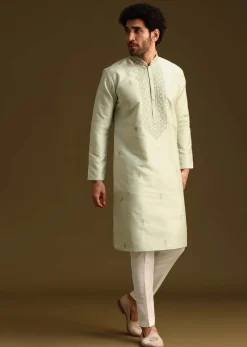 Pista Green Resham Work Kurta and Pant