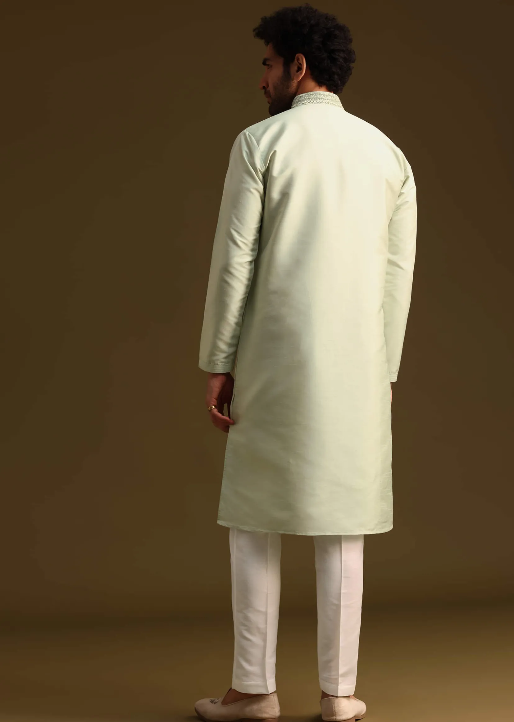 Pista Green Resham Work Kurta and Pant